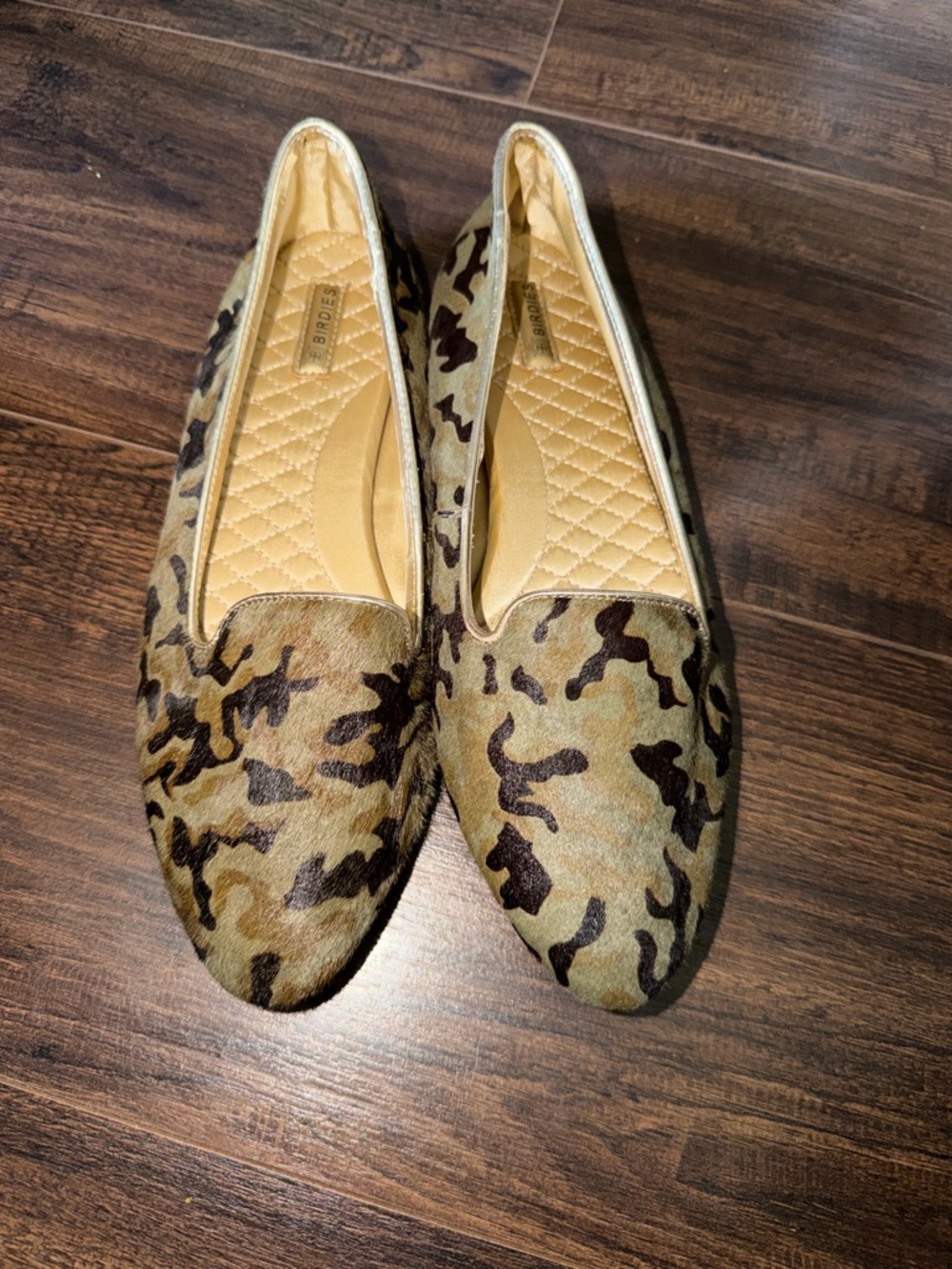 Birdies Camouflage Print Flats in Olive and Brown